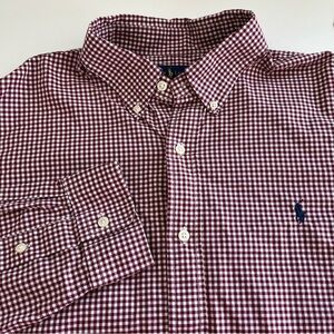 Ralph Lauren Men's Dark Red Gingham Plaid Long Sleeve Button‎ down XL
